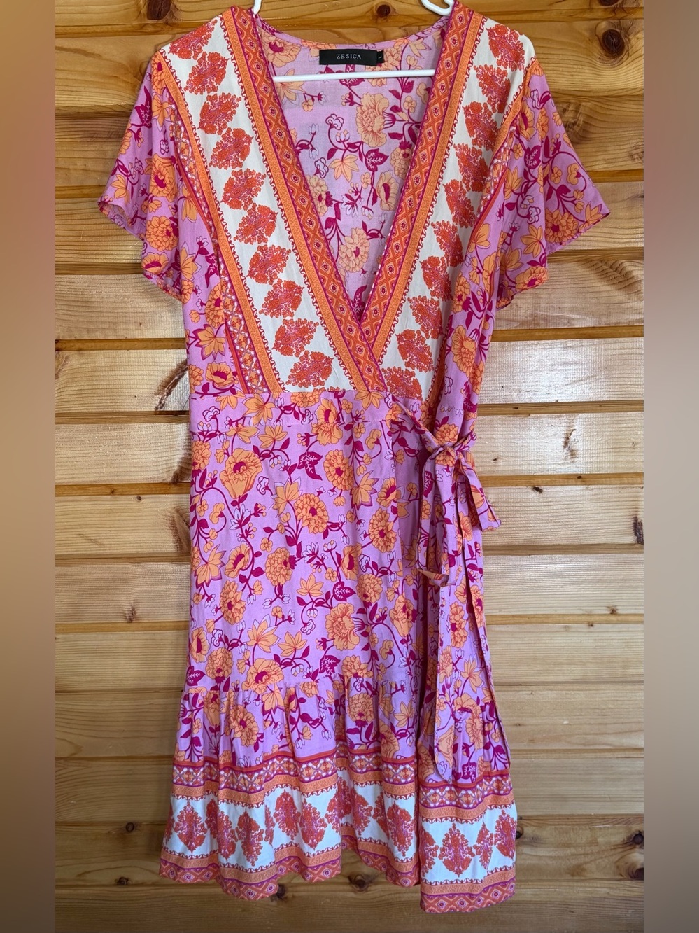 Zesica Floral Wrap Mini Dress in Pink and Orange